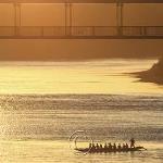 Dragon boat racers taking a break along the North Saskatchewan River in 2011